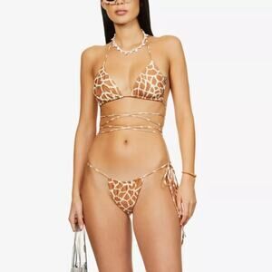 Inamorata Las Olas Abstract-Giraffe Pattern Triangle Bikini Top & Bottoms XL